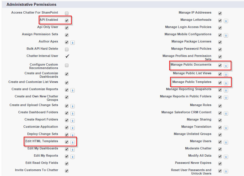 Configuring user profile permissions.